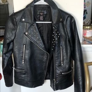 Vegan leather moto jacket metal studs zippers